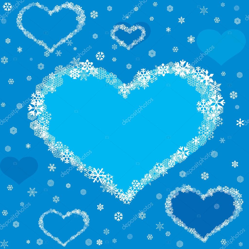 Snowflakes seamless pattern, snow love hearts background — Stock Vector