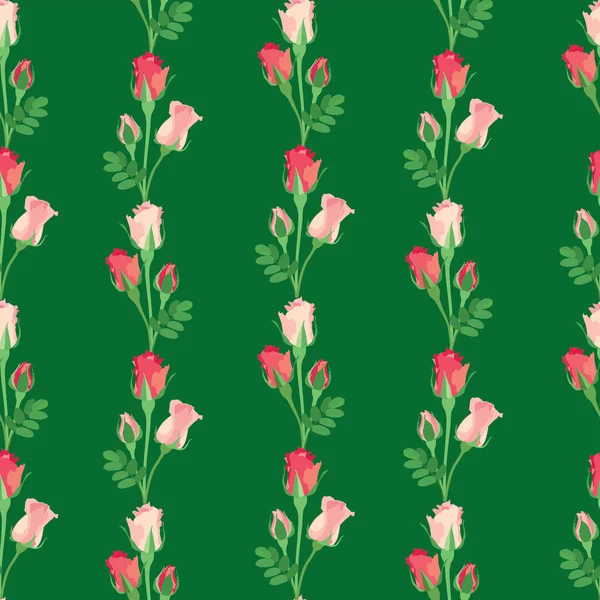 Nahtloses Muster mit Blumen auf grünem Hintergrund — Stockvektor