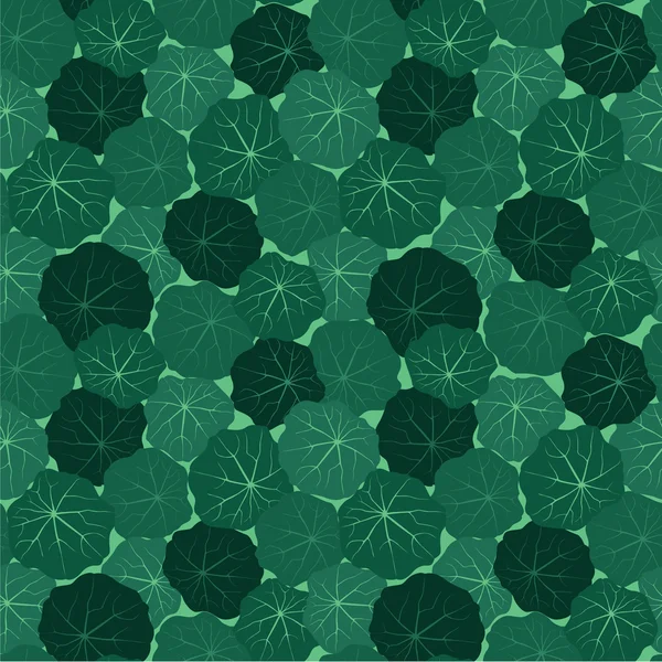 Patrón sin costuras con hojas de capuchina sobre fondo verde — Vector de stock