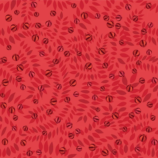 단풍과 붉은 바탕에 딸기 원활한 패턴 — 스톡 벡터