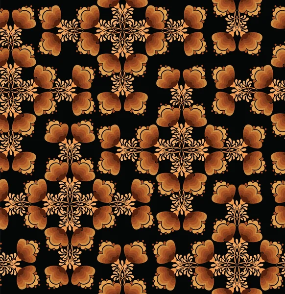 Květinový vzor bezešvé s květinami na černém pozadí v ruském stylu — Stockový vektor