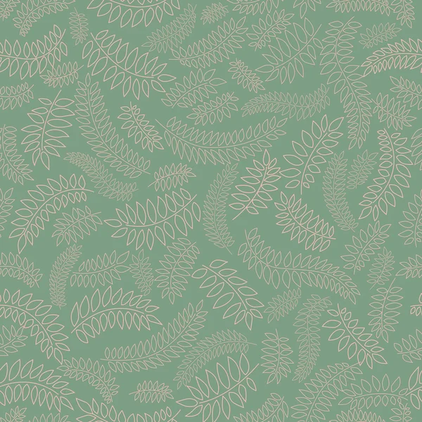 Patrón sin costura floral con hojas sobre fondo verde — Vector de stock