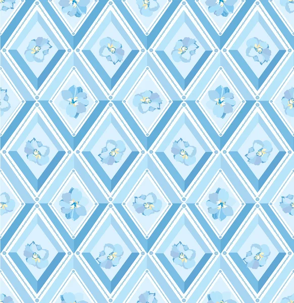 Seamless pattern with flowers and blue diamonds — Stock Vector