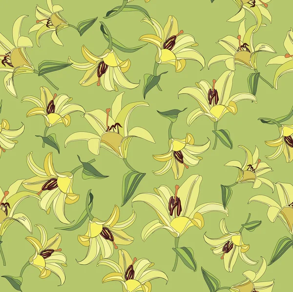 Motif floral sans couture avec des fleurs jaunes lis — Image vectorielle