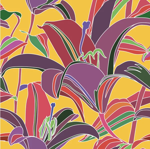 Fondo floral multicolor sin costura. Flores lirio patrón sin costuras en estilo hawaiano . — Archivo Imágenes Vectoriales