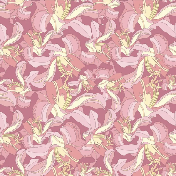 Motif floral sans couture avec des fleurs douces lis — Image vectorielle