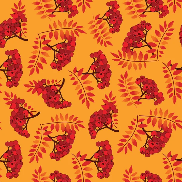 Autumn leaves seamless pattern background. Rowan berry seamless texture. — Stock Vector
