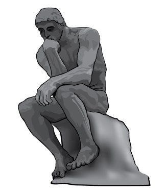 Thinker man concept illustration. The Thinker Statue by the French Sculptor Rodin.