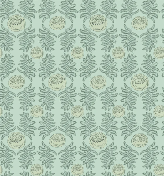 Hojas patrón sin costura sobre fondo verde gris — Archivo Imágenes Vectoriales