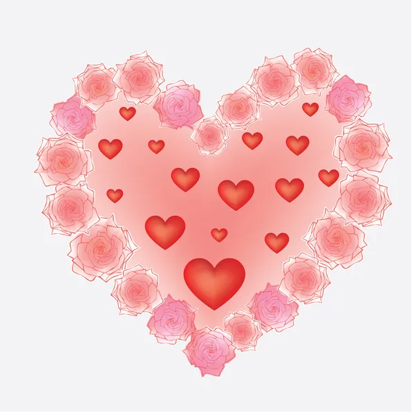 Ευχετήρια κάρτα με την καρδιά και ένα τριαντάφυλλο σε κοριτσίστικο στυλ — Διανυσματικό Αρχείο