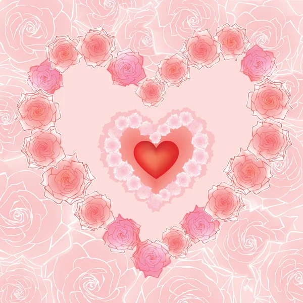 Greeting card with heart and a rose in girlish style — Stock Vector