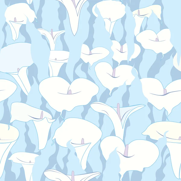 Motif floral sans couture avec des fleurs cal dans un style rétro sur fond bleu. papier peint de style rétro — Image vectorielle