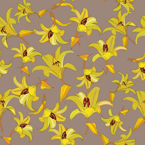 Padrão sem costura floral com flores amarelas lírio — Vetor de Stock