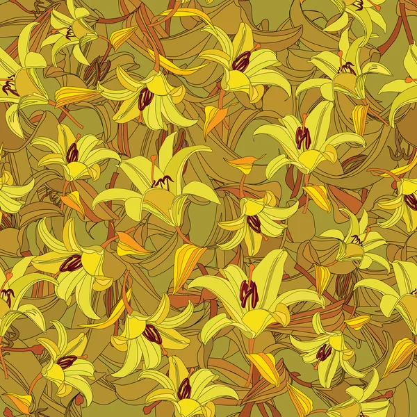 Naadloze bloemmotief met gele bloemen lelie — Stockvector