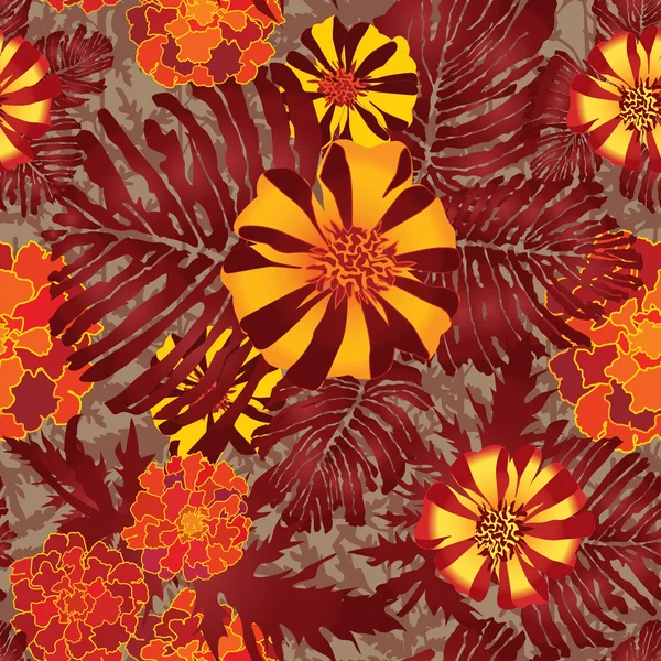 Red, orange marigolds background — Stock Vector