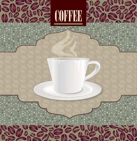 Tarjeta Vintage con patrón de taza y granos de café sobre fondo transparente. Etiqueta de café retro Vintage. Paquete de ilustración vectorial . — Vector de stock