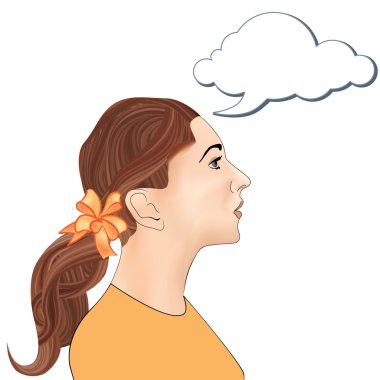 güzel bir kadın profili ile metin balonu