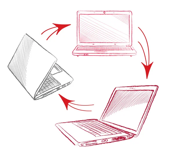 ชุดภาพเวกเตอร์แล็ปท็อป การเชื่อมต่อคอมพิวเตอร์ — ภาพเวกเตอร์สต็อก