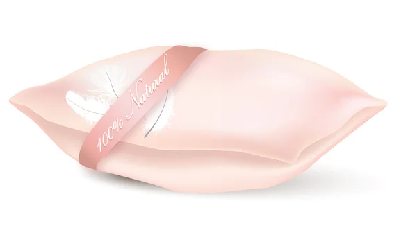 Almohada rosa aislada. Etiqueta natural del producto. Pluma Vector ilustración . — Vector de stock