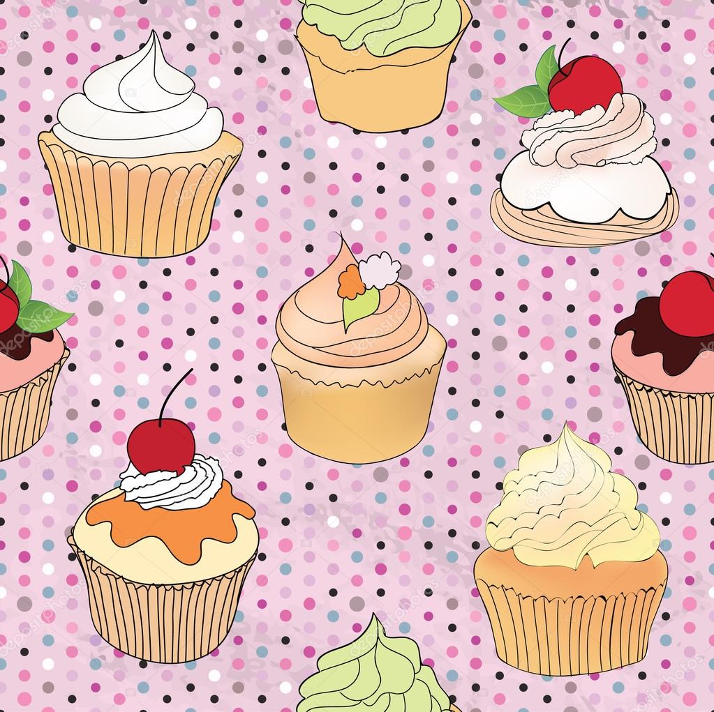 {Süßigkeiten & gebäck
98} Gebäck seamless retro-Muster. Muffin-Abbildung im retro-Stil über ... | {Süßigkeiten & gebäck
98}