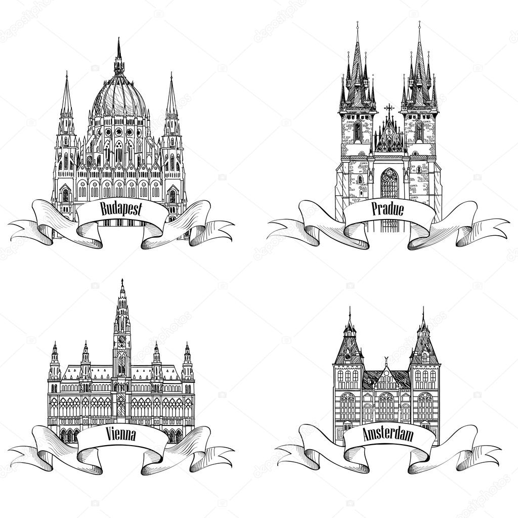 Berühmte europäische Bauwerke. — Stockvektor © YokoDesign