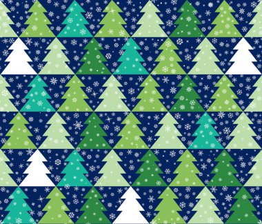 Kış kar pürüzsüz desen. Yeni Yıl Ağacı ile Noel İkonsuz Geometrik Desen. Noel tatili kar taneleri ve köknar ağacı dekoratif arka plan. Mevsimlik çizilmiş doku. Kış tatili arka planı.