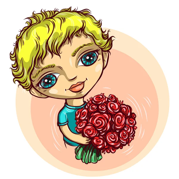 Chlapec s květinami — Stockový vektor