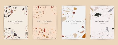 Terrazzo desenli modern soyut tasarım şablonları. Gerçekçi mermer dokusu. Çevrimiçi ve çevrimdışı mağazalar için tebrik kartları, afişler, afişler. Mesaj için kullanmaktan çekinmeyin. Yaratıcı dergi kapakları, düğün davetiyeleri, broşürler.