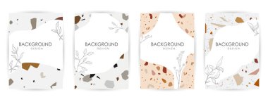 Terrazzo desenli modern soyut tasarım şablonları. Gerçekçi mermer dokusu. Çevrimiçi ve çevrimdışı mağazalar için tebrik kartları, afişler, afişler. Mesaj için kullanmaktan çekinmeyin. Yaratıcı dergi kapakları, düğün davetiyeleri, broşürler.