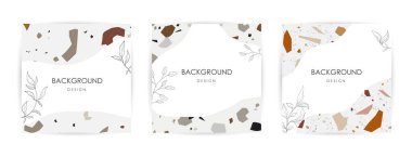 Terrazzo desenli modern soyut tasarım şablonları. Gerçekçi mermer dokusu. Çevrimiçi ve çevrimdışı mağazalar için tebrik kartları, afişler, afişler. Mesaj için kullanmaktan çekinmeyin. Yaratıcı dergi kapakları, düğün davetiyeleri, broşürler.