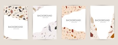 Terrazzo desenli modern soyut tasarım şablonları. Gerçekçi mermer dokusu. Çevrimiçi ve çevrimdışı mağazalar için tebrik kartları, afişler, afişler. Mesaj için kullanmaktan çekinmeyin. Yaratıcı dergi kapakları, düğün davetiyeleri, broşürler.