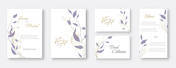 Wedding Invitation Gold Flowers Gold Geometric Line Design Background Geometric — Stock Vector
