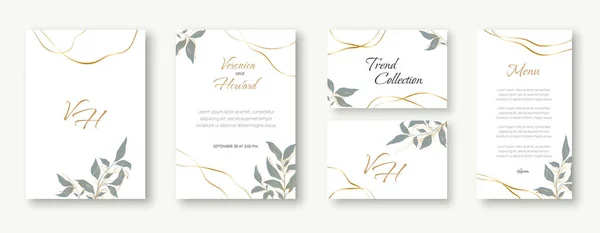 Wedding Invitation Gold Flowers Gold Geometric Line Design Background Geometric — Stock Vector