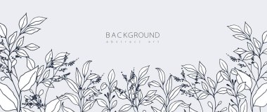 Soyut sanat arka plan vektörü. Çizgili sanat çiçekli, botanik yapraklı, organik şekilli, suluboyalı asgari stil duvar kağıdı. Pankart, poster, Web ve Paketleme için vektör arkaplanı.
