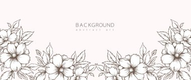 Soyut sanat arka plan vektörü. Çizgili sanat çiçekli, botanik yapraklı, organik şekilli, suluboyalı asgari stil duvar kağıdı. Pankart, poster, Web ve Paketleme için vektör arkaplanı.