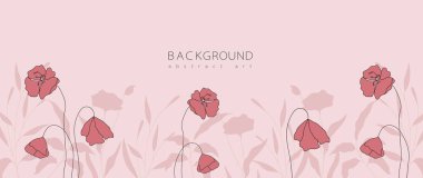 Abstract art background vector. Minimal style wallpaper with line art flower and botanical leaves, Organic shapes, Watercolor. Vector background for banner, poster, Web and packaging. clipart