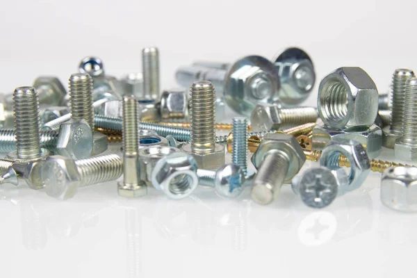 Metal Bolt Nut White Background Engineering Fasteners — Stock Photo, Image