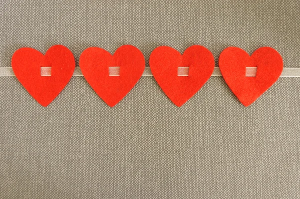 Four hearts from felt — Stock Photo, Image