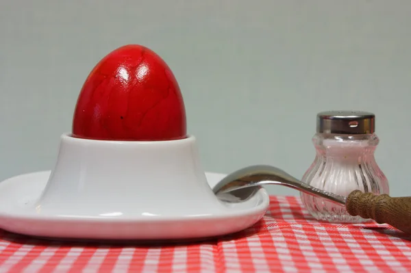 Jajko w Bianco na czerwono biała kratka serwetka — Zdjęcie stockowe