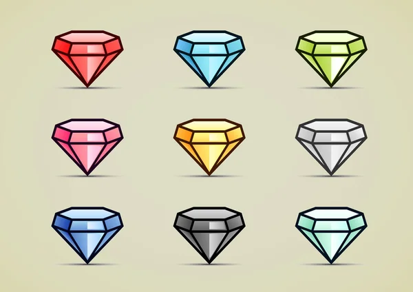 Nove diamantes coloridos —  Vetores de Stock