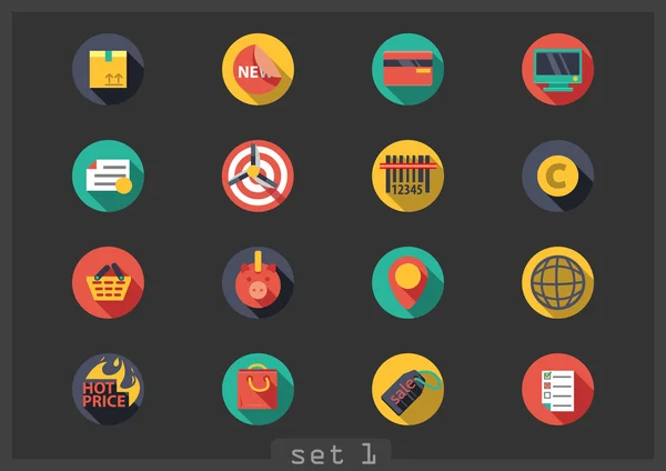 Iconos planos de compras — Vector de stock