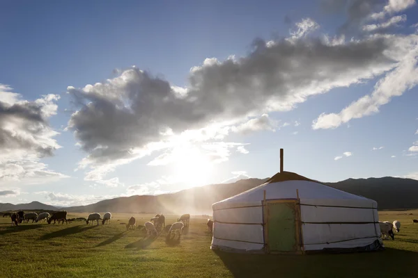 Svítání v Mongolsku ger. — Stock fotografie