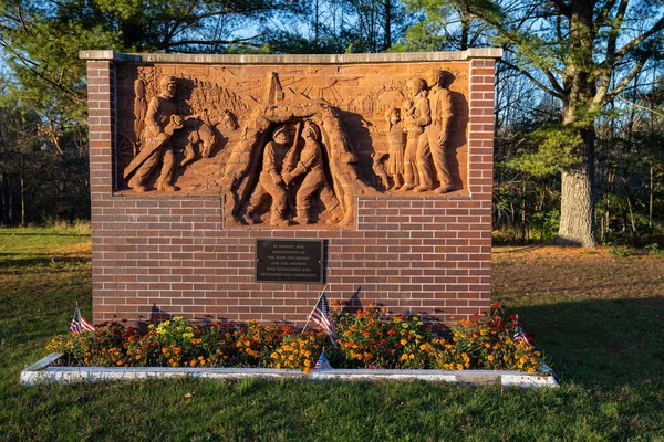 Montreal Wisconsin October 2021 Historical Memorial Marker Cities Montreal Gile — Stock Photo, Image