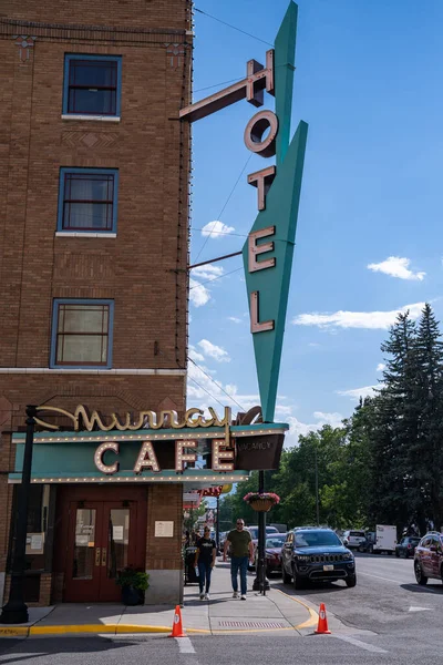 Livingston Montana July 2021 Neon Sign Murray Cafe Restaurant Bar — Stock Photo, Image