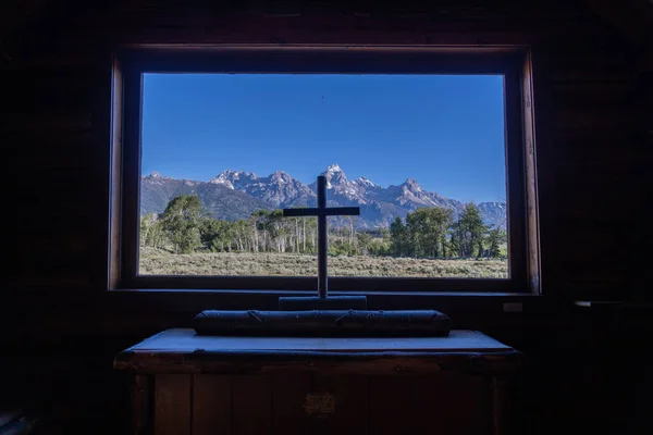 Capela Transfiguração Episcopal Grand Teton National Park Wyoming Olhando Pela — Fotografia de Stock