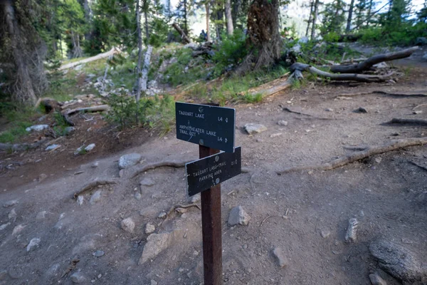 Various Trailhead Directional Signs Hikers Grand Teton National Park Taggart — Stock Photo, Image