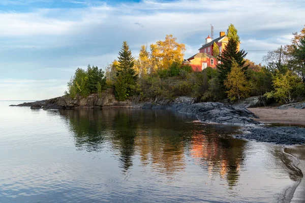 Marquette Harbor Lighthouse Sunset Fall Lake Superior — Stock Photo, Image