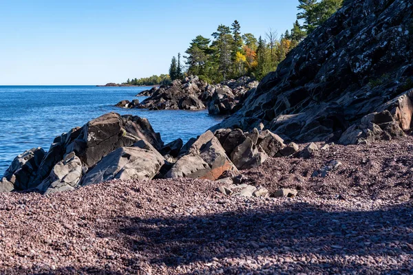 Lake Superior Coastline Agate Beach Known Its Pink Rocks Hunter — Stock Fotó