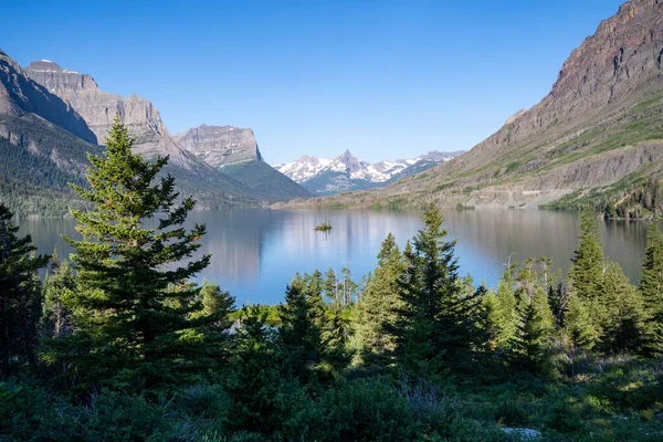 Wild Goose Island Glacier National Park Einem Sonnigen Tag Mit — Stockfoto