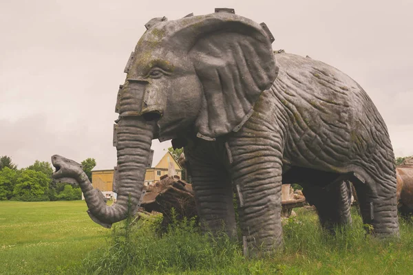 Sparta, Wisconsin - June 11, 2022: Large fiberglass mold of an elephant at the fiberglass mold graveyard at FAST (Fiberglass Animals, Shapes, and Trademarks)
